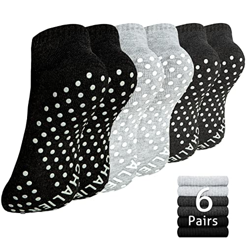 Non Slip Yoga Socks for Women 6 Pairs Ankle Low Cut Pilates Barre Socks with Grips,Multicolor