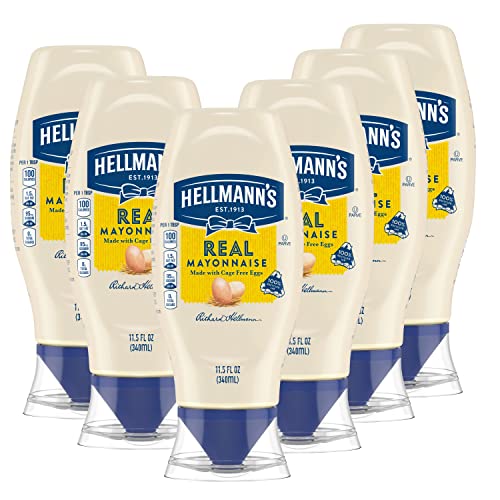 Hellmann's Real Mayonnaise Real Mayo Squeeze Bottle Pack of 6 For a Creamy Sandwich Spread or Condiment Gluten Free, Made With 100% Cage-Free Eggs 11.5 oz