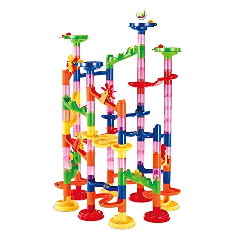 ELONGDI Marble Run Race Coaster Set, Marble Run Railway Toys [ 105 Pieces ] Construction Toys Building Blocks Set Marble Run Race Coaster Maze Toys for Kids
