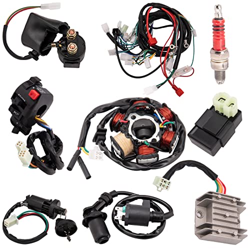 Complete Wiring Automatic Harness kit for ATV Quad 4 Four Wheelers GY6 50CC 70CC 110CC 125CC Go Kart Dirt Pit Bikes with Electrics Stator Coil CDI Wiring Harness Solenoid Relay Spark Plug by KAKO