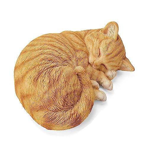 Sleeping Orange Tabby Cat Garden Statue Decor 8.27”L, Resin Realistic Cat Sculptures Gift for Cat Lovers, Pet Memorial Stones for Loss of Cat,Kitty Figurine Art Decoration for Indoor Outdoor Home
