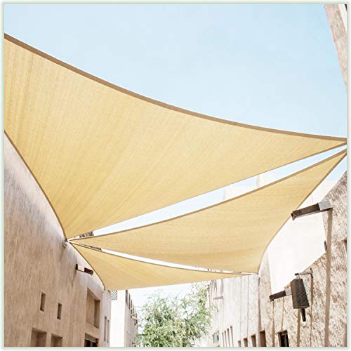 ColourTree 12' x 12' x 12' Beige Triangle CTAPT12 Sun Shade Sail Canopy Mesh Fabric UV Block UPF50 - Commercial Heavy Duty - 190 GSM - 3 Years Warranty (We Make Custom Size)