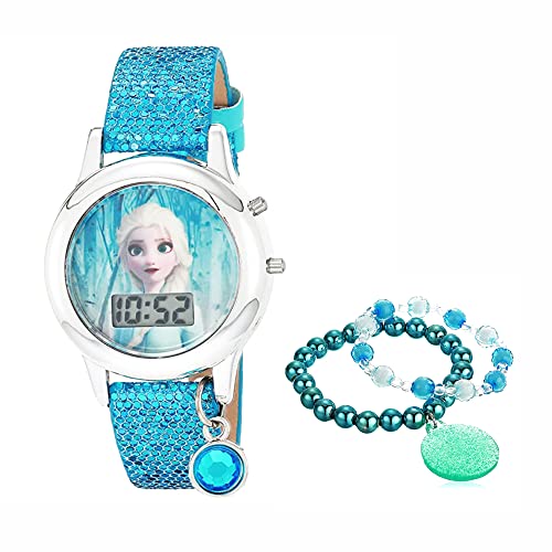 Accutime Disney Frozen Elsa Blue Digital Kids Watch for Toddler Girl with Charm Bracelet (Model: FZN45004AZ)
