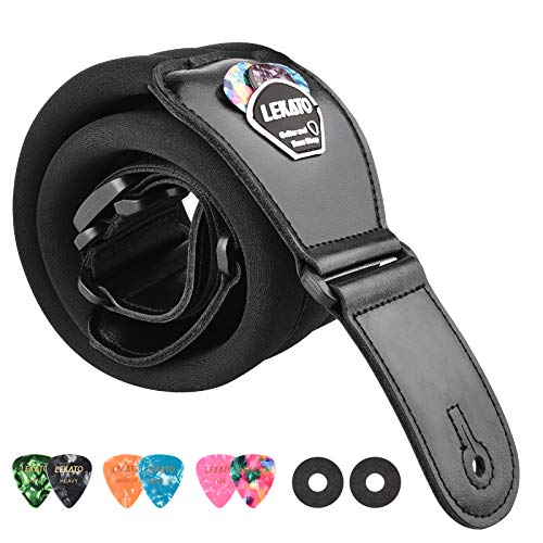 LEKATO Bass Guitar Straps for Electric Guitar & Bass 3' Wide Bass Strap Padded Guitar Straps Adjustable Length from 45' to 55' Bass Guitar Strap with Pick Holder 2 Safety Strap Locks & 6 Picks