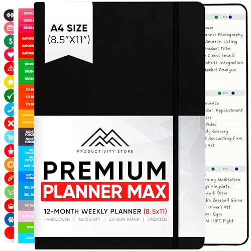 Productivity Store Planner PRO,Best Goal & Productivity Planner,1 Year Undated Planner For Men & Women,Hardcover (A4 (large) 11x8.5 inches, Black)