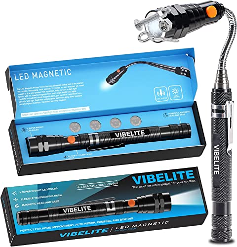 VIBELITE Extendable Magnetic Flashlight with Telescoping Magnet Pickup Tool-Cool Gadgets Gifts Idea & Christmas Stocking Stuffers for Men, Husband,Dad,Father,Mechanic,Tech,Handyman,Him Women