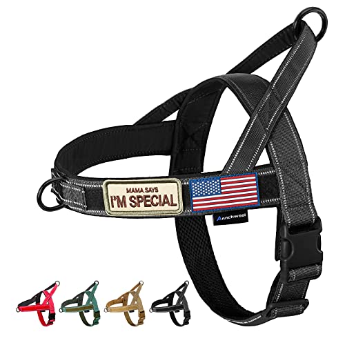 Annchwool No Pull Dog Harness with Soft Padded Handle,Reflective Strip Escape Proof and Quick Fit to Adjust Dog Harness,Easy for Training Walking for Small & Medium and Large Dog(Black,M)