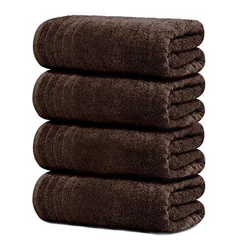 Tens Towels Large Bath Towels, 100% Cotton, 30 x 60 Inches Extra Large Bath Towels, Lighter Weight, Quicker to Dry, Super Absorbent, Perfect Bathroom Towels (Pack of 4, Brown)