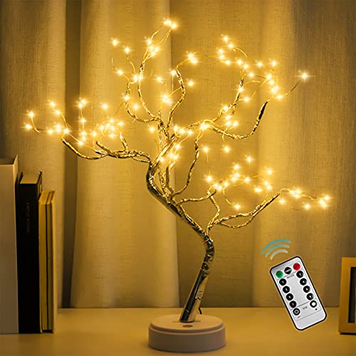 108 LED Sparkly Fairy Spirit Tree Lamp Remote Control, DIY Artificial Tree Lamp, 8 Modes USB/Battery Tabletop Bonsai Tree Light for Bedroom Desktop Christmas Party Indoor Decor Lights (Warm White)