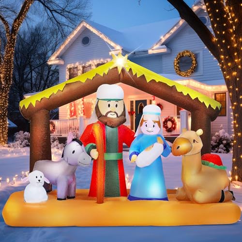 Joiedomi 6.5 ft Long Christmas Inflatable Nativity Scene Decoration, Christmas Inflatable with Build-in LEDs Blow Up for Christmas, Party Indoor, Outdoor, Yard, Garden, Lawn Décor