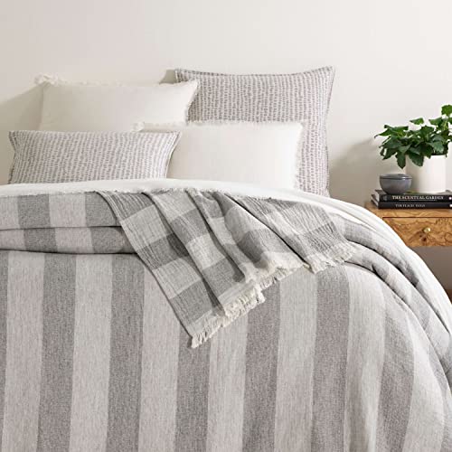 Pine Cone Hill Langham Granite Blanket, Twin Size, Neutral/Grey Stripe Pattern