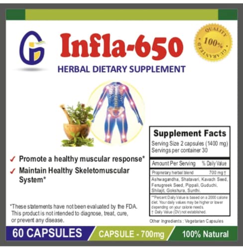 All-Natural Herbal Supplement for Inflammation, Joint/Muscle Pain| 60 Vegetarian Capsules