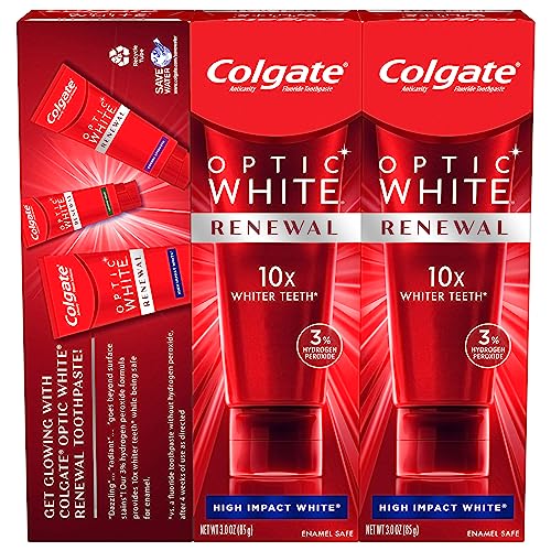 Colgate Optic White Renewal Teeth Whitening Toothpaste, High Impact White, 3 Oz Tube, 3 Pack