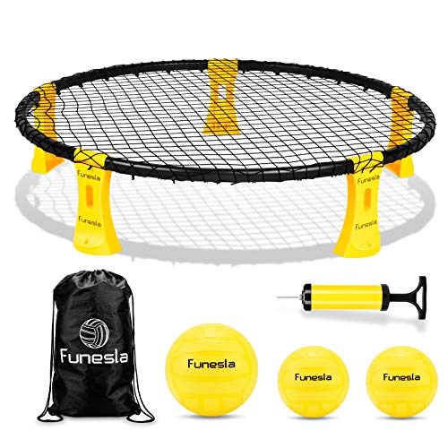 Funeslaball Roundnet Game Set Standard 3 Balls Kit - Upgraded Strike Ball Playing Net Game for The Beach Backyard Park and Indoor