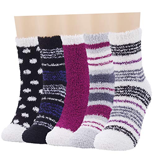 Fuzzy Socks for Women Fluffy Plush Crew Cozy Slipper Socks for Girls Warm for Winter 5 Pairs