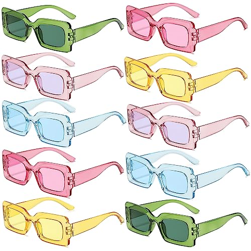 Fsmiling 10Pack Colorful Rectangle Sunglasses bulk Square 90s Party Sunglasses Trendy Chunky Glasses Set