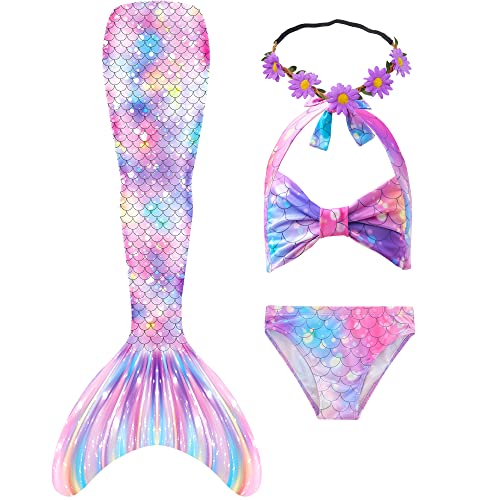 GALLDEALS Mermaid for Swimming Girls Swimsuit Princess Bikini Set Bathing Suit Swimmable Costume (No Monofin)