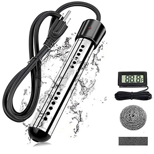 Immersion Water Heater,2000W Electric Submersible Water Heater with 304 Stainless Steel Cover,Portable Bucket Water Heater with Digital LCD Thermometer Heats up to 5 gallons of Water in Minutes