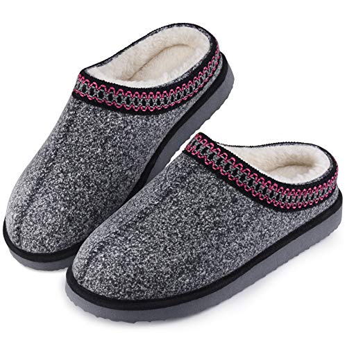 House Bedroom Slippers for Women Indoor and Outdoor with Fuzzy Lining Memory Foam（Light Black,11/12）