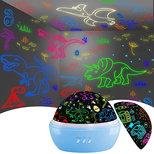 Night Light for Kids,Dino and Car 2 in 1 Night Light Projector 360° Rotating Kids Night Light,16 Colors Dinosaur Toys for Kids Bedroom Decor, Christmas Stocking Stuffers Birthday Kids Boys Gifts