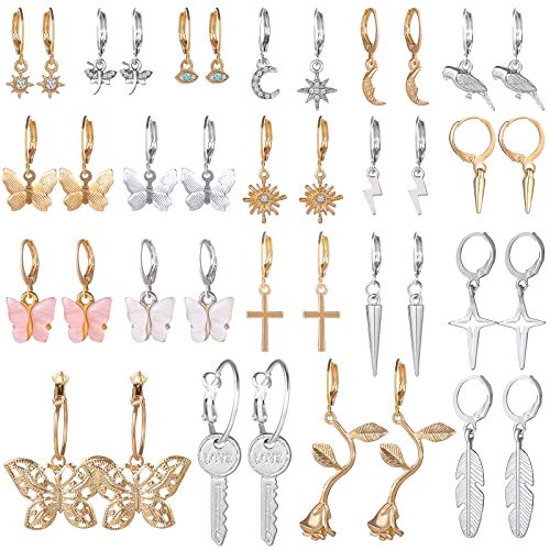 Small Hoop Earrings for Women, Funtopia 20 Pairs Mini Huggie Earrings Set with Charm, Cute Dangle Earrings for Teens Girls (Gold/Silver)