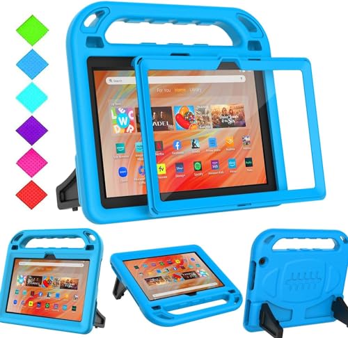 BMOUO Kids Case for Fire HD 10 & Fire HD 10 Plus Tablet (13th/11th Generation, 2023/2021 Release), with Screen Protector, Shockproof Handle Stand Kids Case for Amazon Fire HD 10 Tablet 2023/2021, Blue