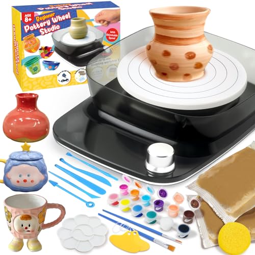 Pottery Wheel for Kids - Complete Pottery Kit & Tools for Beginners, Plug-in Rechargeable Battery, Upgraded Detachable Turntable Adjustable Speed, DIY Clay Maker for Kids 9-12 (Black, Patented)