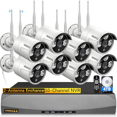 (Dual Antennas for WiFi Enhanced & 60 Days Storage) AI Human Detected 2K 3.0MP Wireless Security Camera System,OOSSXX 10 Channel NVR HD Outdoor Home Surveillance WiFi Cameras Systems