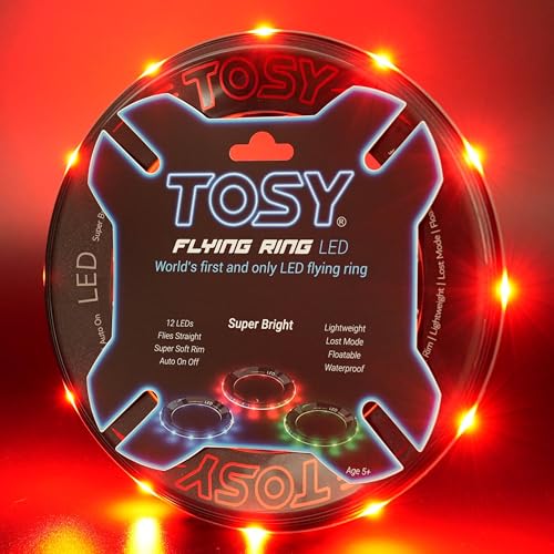 TOSY Flying Ring - 12 LEDs, Super Bright, Very Soft & Phosphorescent Rim, Auto Light Up, Safe, Waterproof, Lightweight Frisbee, Cool Fun Christmas & Outdoor/Indoor Gift Toy for Boys/Girls/Kids