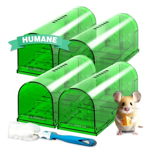 4 PACK Mouse Traps Humane Catch and Release, Live Mouse Trap No Kill, No Touch, Pet Safe Mice Trap For Home and Car, Animal Catcher for Mouse, Mole, Rat Trap Easy to Set in Basement, Old House, Garage