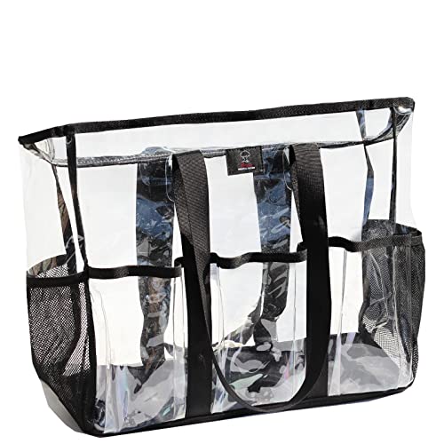 ESVAN Utility Clear Tote Bag with 5 Exterior Pockets Stadium Approved Perfect Gifts for Work,Teachers,School,Beach