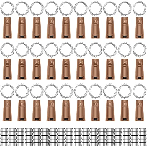 30 Pack Wine Bottle Lights with Cork - Cork Bottle Lights Battery Operated 6.6ft Silver Wire 20 LEDs,Fairy Lights for Christmas,DIY,Party,Decor,Wedding (Warm White,90 Additional Batteries)