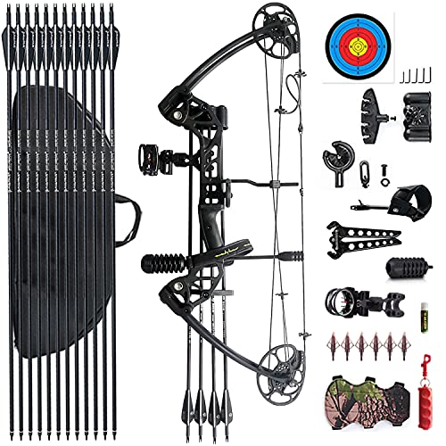 PANDARUS Compound Bow Draw Weight 0-70 Lbs for Pull Beginner and Intermediate Archer Fully Adjustable 19.25'-31' with All Accessories, up to IBO 320 fps New 2024(Black Right Handed Bag)