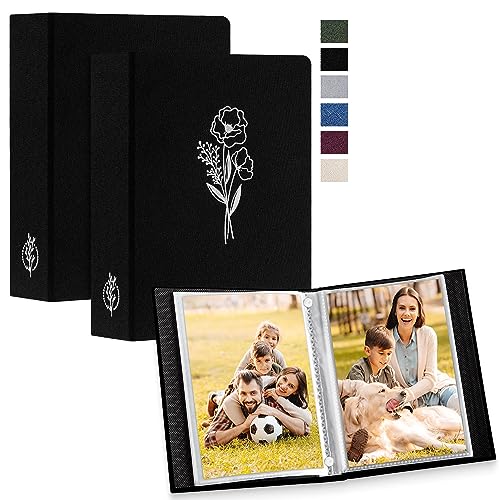 Lanpn Photo Album 5x7 2 Packs, Linen Cover Small Acid Free Top Load Pocket Photo Book Picture Album Holds 52 Vertical Only 5 x 7 Picture (Black)