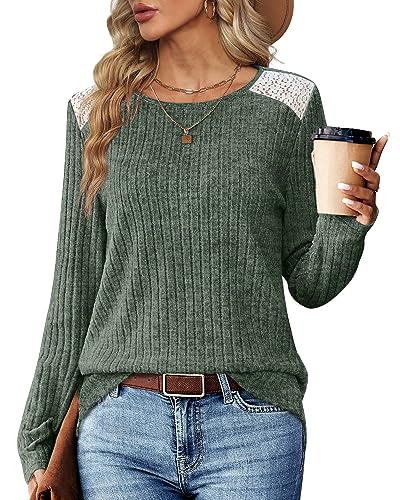 WEESO Tunic Sweaters for Women 2023 Trendy Crewneck Long Sleeve Tops Casual Winter Grass green L