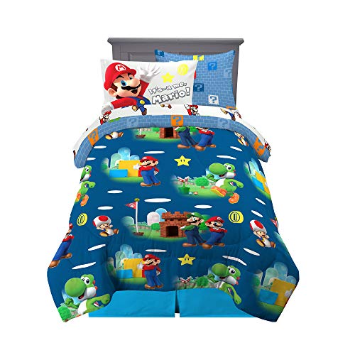 Franco Kids Bedding Super Soft Comforter and Sheet Set with Sham, 5 Piece Twin Size, Mario