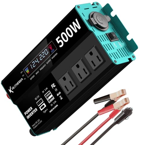 RUTNRIXA Power Inverters 500W 12V DC to 110V AC Converter for Vehicles USB-C/PD 25W Fast Charging Ports Car Charger Adapter with a Cigarette Lighter Ports Plug Outlet, Power Inversor