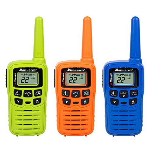 Midland – T10X3M X-Talker Two Way Radio – Water Resistant – NOAA Weather Alert Radios – 20 Mile Range - Multi Color Three Pack