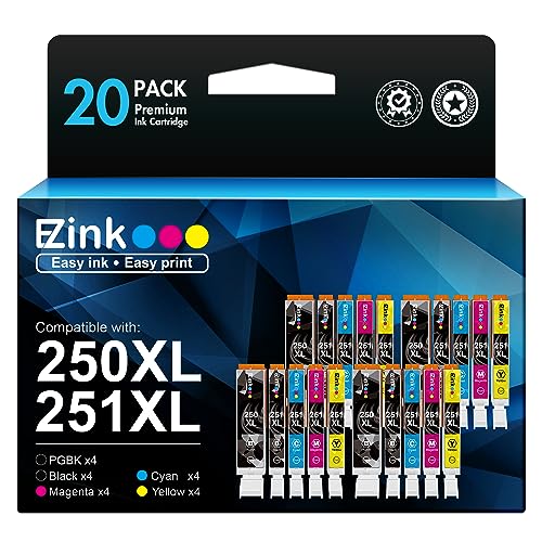 E-Z Ink (TM Compatible Ink Cartridges Replacement for Canon 250 251 XL PGI-250XL CLI-251XL to use with Pixma MX922 MX920 MG5520 MG7520 IX6820 IP8720 MG6620 MG6320 MG7120 (20 Pack)