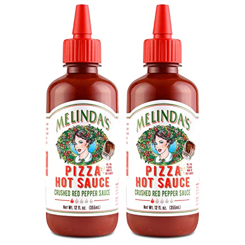 Melinda’s Pizza Hot Sauce - Crushed Red Pepper Sauce Made with Fresh Ingredients, Cayenne Peppers, Garlic, Tomatoes - Gourmet Spicy Pizza Sauce - 12oz, 2 Pack