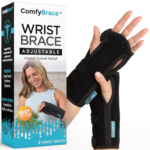ComfyBrace Night Wrist Sleep Support Brace- Fits Both Hands - Cushioned to Help With Carpal Tunnel and Relieve and Treat Wrist Pain, (Pack of 2)
