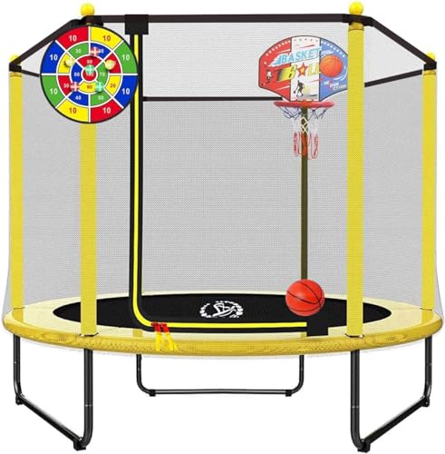 LANGXUN 60' Trampoline for Kids, 5ft Mini Toddler Indoor & Outdoor Trampoline with Net, Basketball Hoop & Dart Board, Birthday Gifts for Boys & Girls, Baby Toddler Christmas Toys