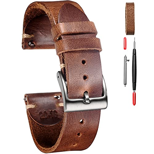 hemsut h Men's Watch Bands, Horween Leather Watch Strap, 22mm Quick Release Vintage Watch Replacement Straps