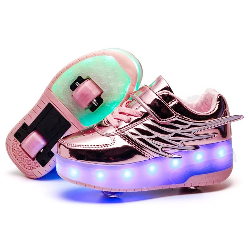 HOVERKICKES Fashion Kids Roller Shoes - Premium Skate Shoes with Wheels for Girls - USB Rechargeable LED Sneakers for Boys Pink