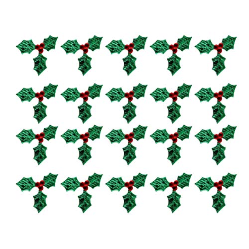 ARTIBETTER 100pcs Mini Triple Leaf Holly Berries Embellishments for Holiday Christmas Wreath Arrangement Gift Tag and Card Making (Green, 5CM)