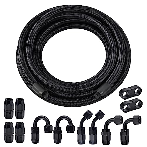 EVIL ENERGY 6AN Fuel Line Kit, 6AN Nylon Braided Fuel Line Hose Fitting Kit CPE 20FT Black(0.34inch ID)