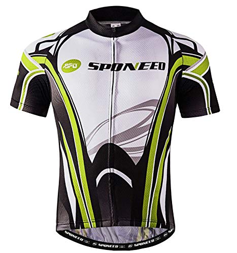 sponeed Cycling Jerseys for Men Road Bicycle Shirt Polo Jacket Mountain Biking T-Shirt US XL Green White