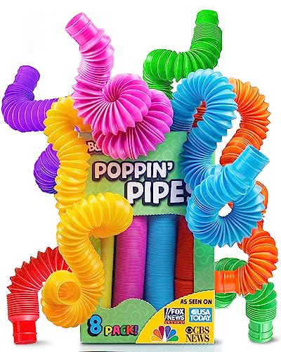 BUNMO Stocking Stuffers for Kids | Pop Tubes Large 8pk | Imaginative Play & Stimulating Creative Learning | Toddler boy Toys 3 4 5 6 7 8 Years Old | Stocking Stuffers for Toddlers