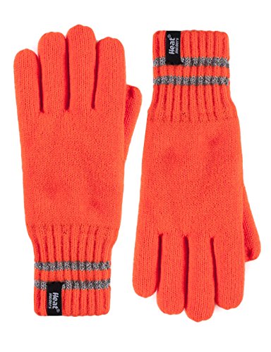 Heat Holders - Mens Hi Vis Reflective Thermal Fleece Insulated Winter Gloves (L/XL, His-Vis Orange)