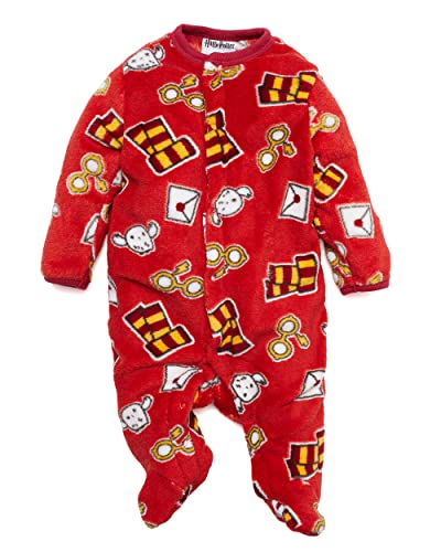 Harry Potter Baby Girls Long-Sleeve Plush Polar Fleece Bodysuit Pajamas - Baby Girl Clothes Prints (Red/White/Yellow, 3-6 Months)